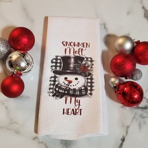 Snowmen Melt My HEART Waffle Knit Tea Towel